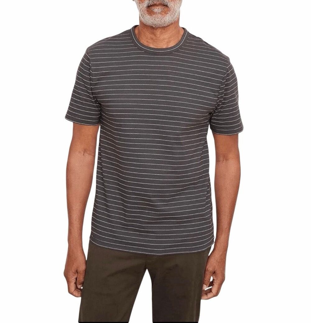 Vince Men's Garment Dye Fleck Stripe gray Short Sleeve shirt Cotton XXL NEW